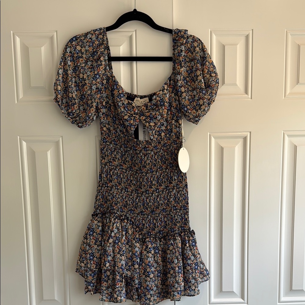 Kiss Black and White Puff Sleeve Mini Sundress